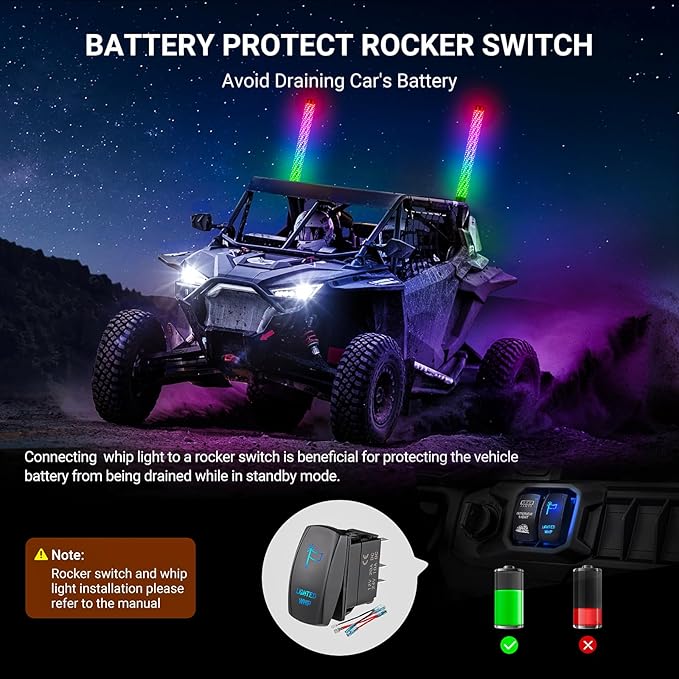 2PCS 4FT Fat Whip Lights for UTV ATV