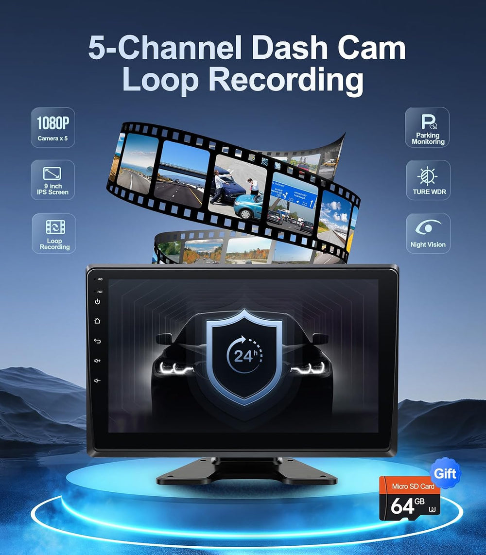 5-Channel 1080P Backup Camera Dash Cam for Truck/RV/Trailer/Bus/Cars