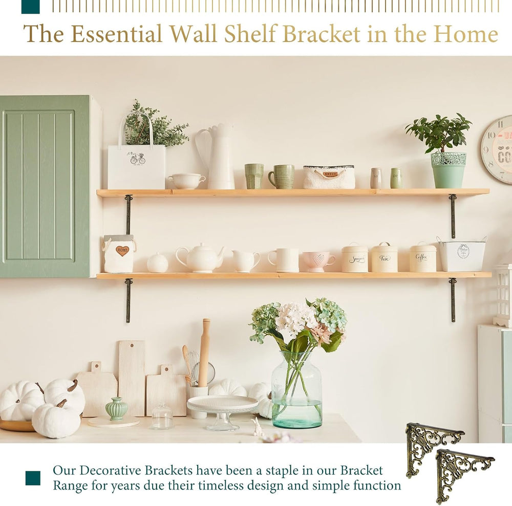 Lounsweer 4 Pcs Shelf Brackets, 8 Inch Antique Brass Wall Mounted,Classic