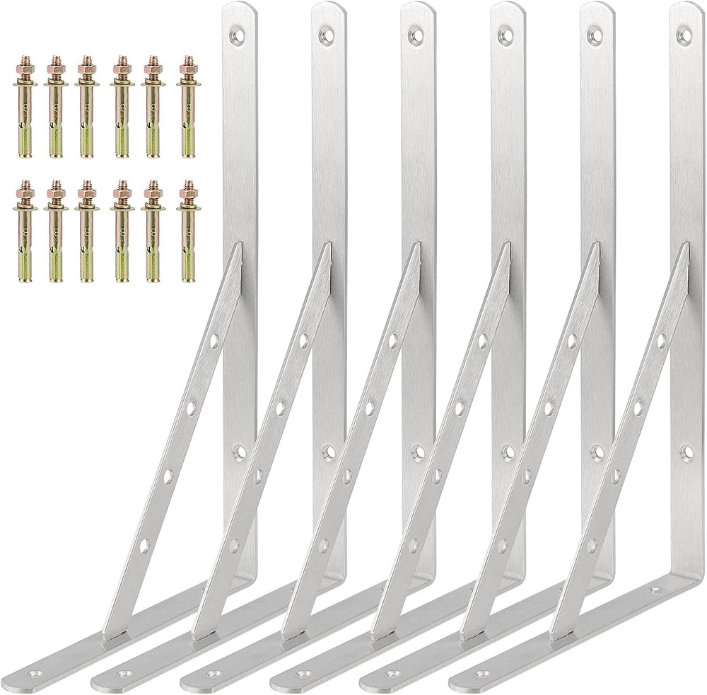 6 Pack 8 x 14 Inch L Shelf Bracket, 440lbs Capacity Stainless Steel Heavy Dut...
