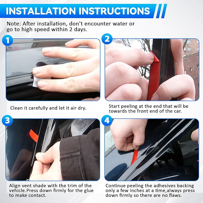 4pcs Front+Rear Smoke Tint Sun/Rain Guard Outside Mount Tape-On Vent Window
