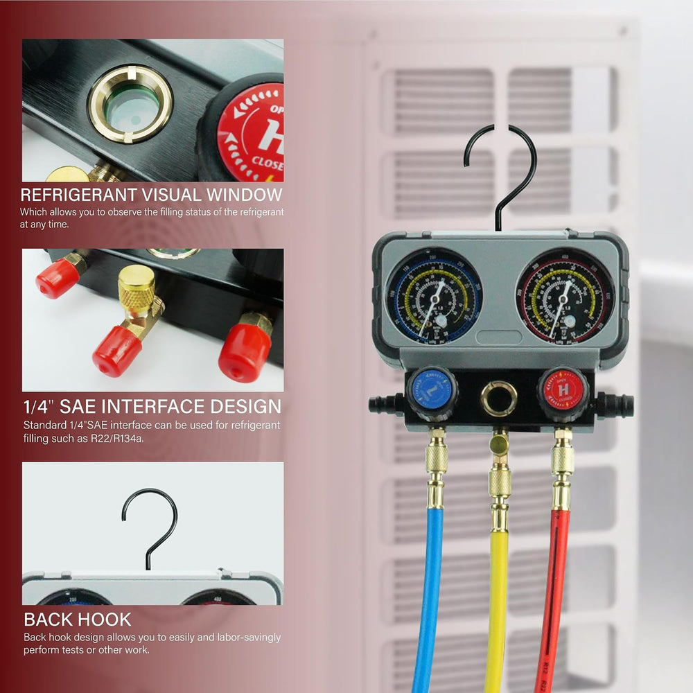CALPOSE AC Manifold Gauge Set for R134a R410a R32 R22 Refrigerant