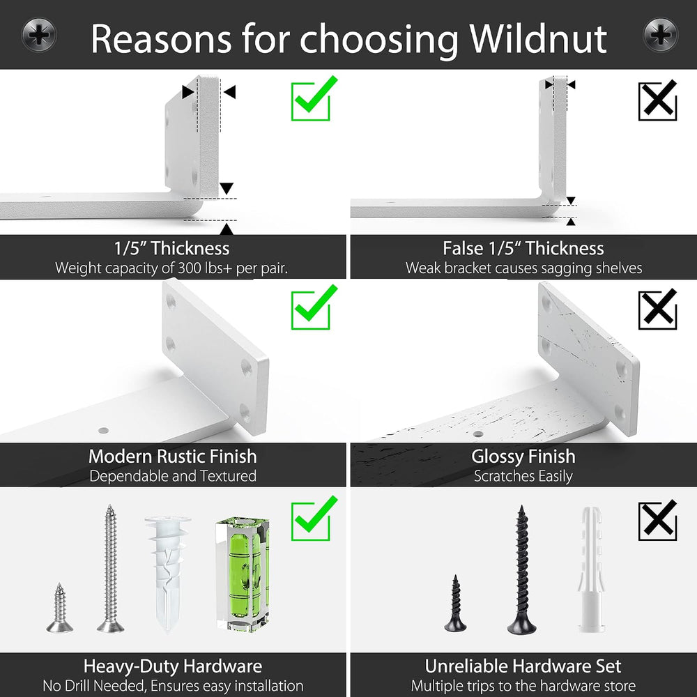 Floating Shelf Brackets 10 Inch 6 Pack, Hidden L Brackets for Shelves White