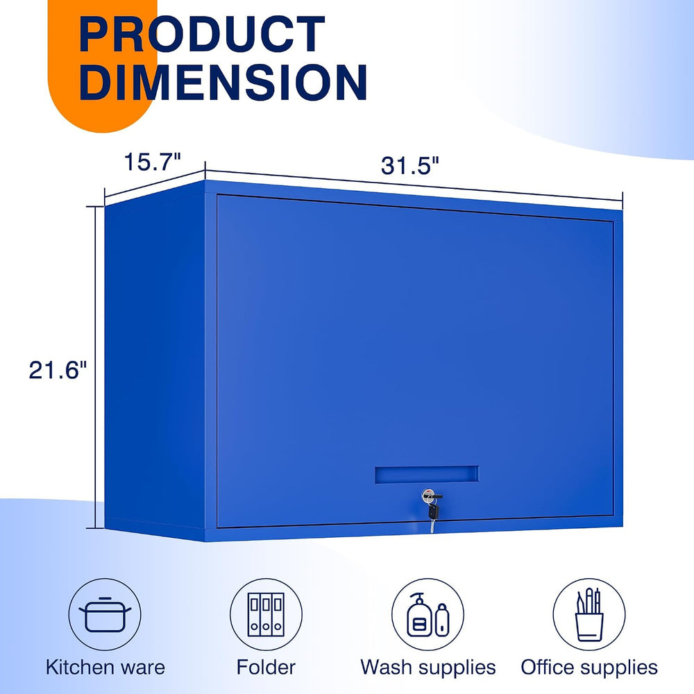 Yizosh Metal Garage Wall Cabinet with Doors and Shelves, Wall Mounted Metal S...