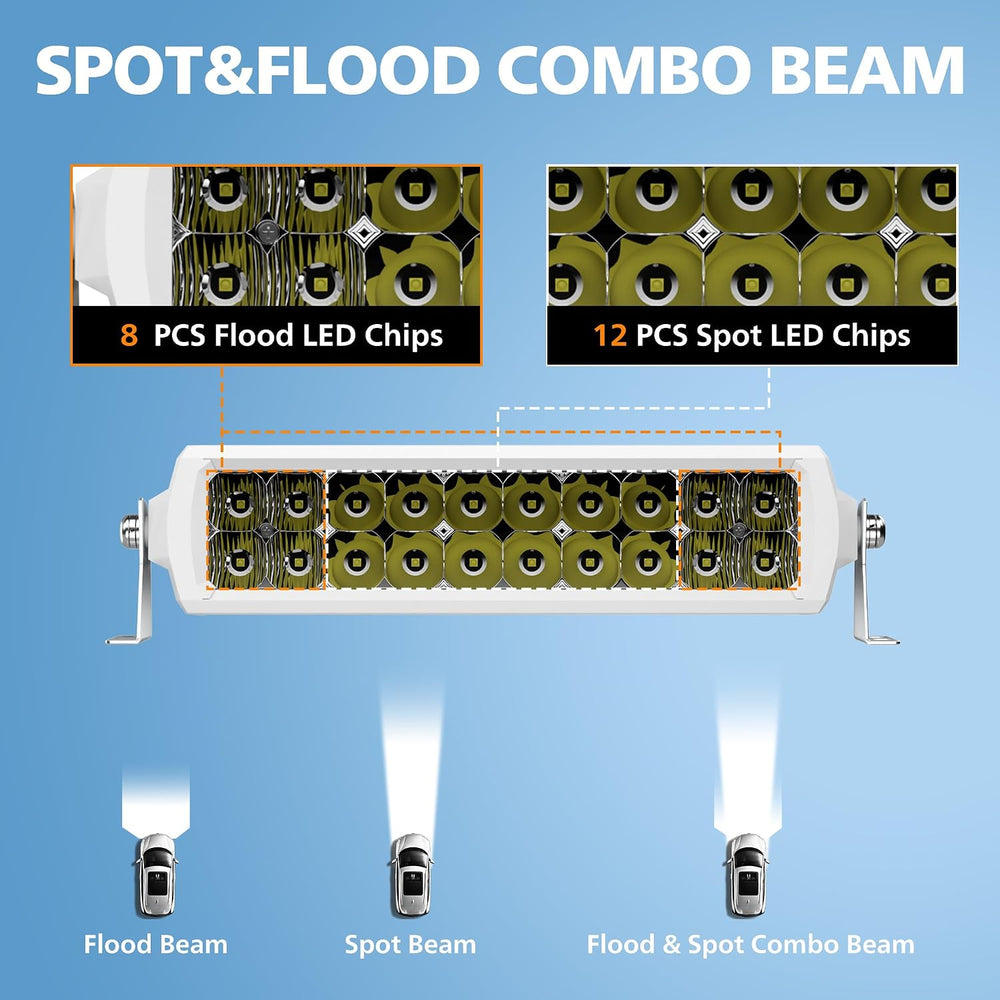 Marine Light Bar 12 Inch Double Row White LED for Boat Truck