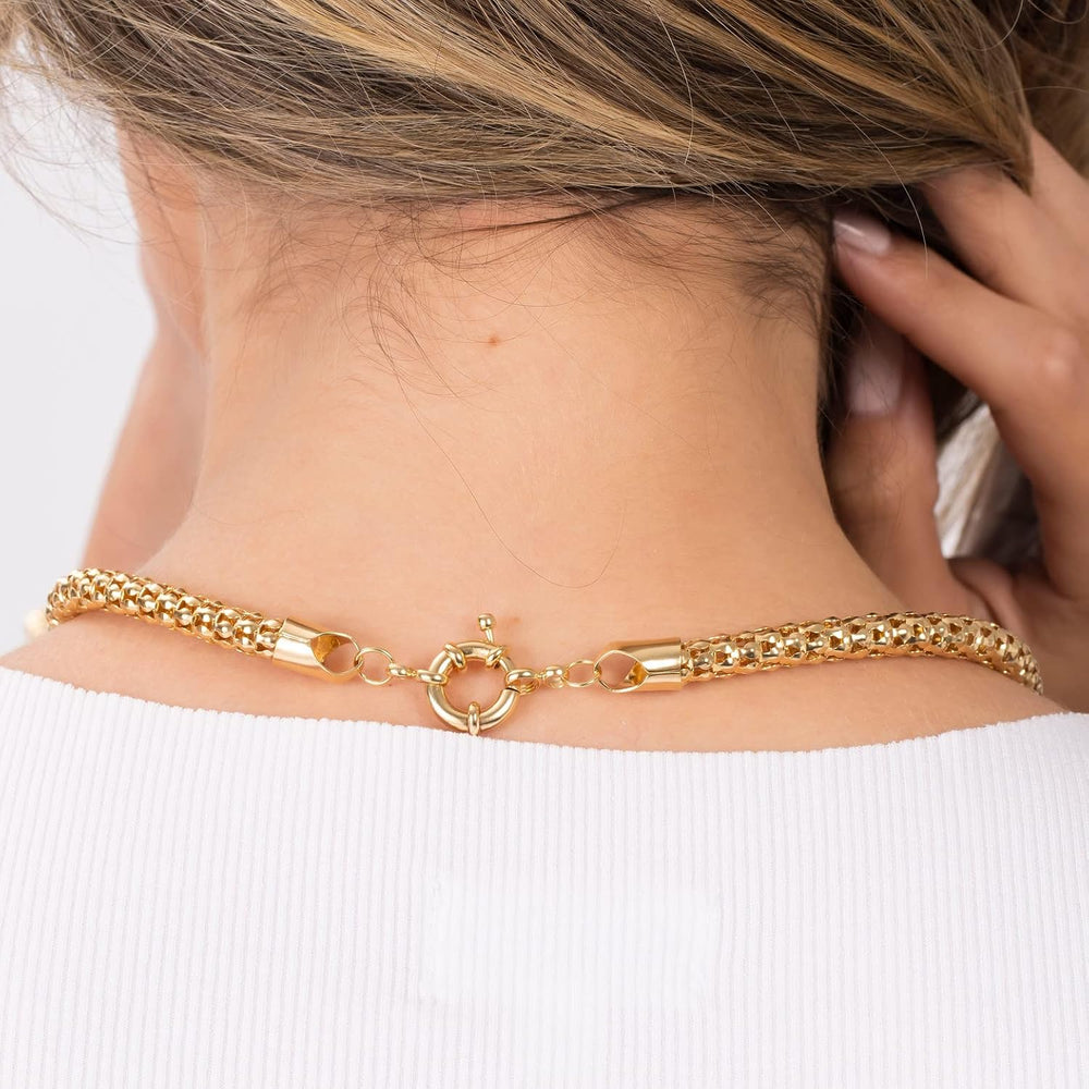 Barzel 18K Gold Plated Popcorn Necklace Mesh - Made In Brazil