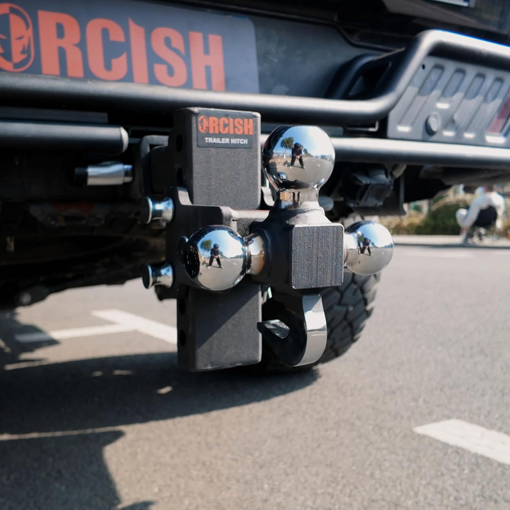 Adjustable Trailer Hitch, 360° Swivel Tri Ball Mount with Tow Hook & Lock