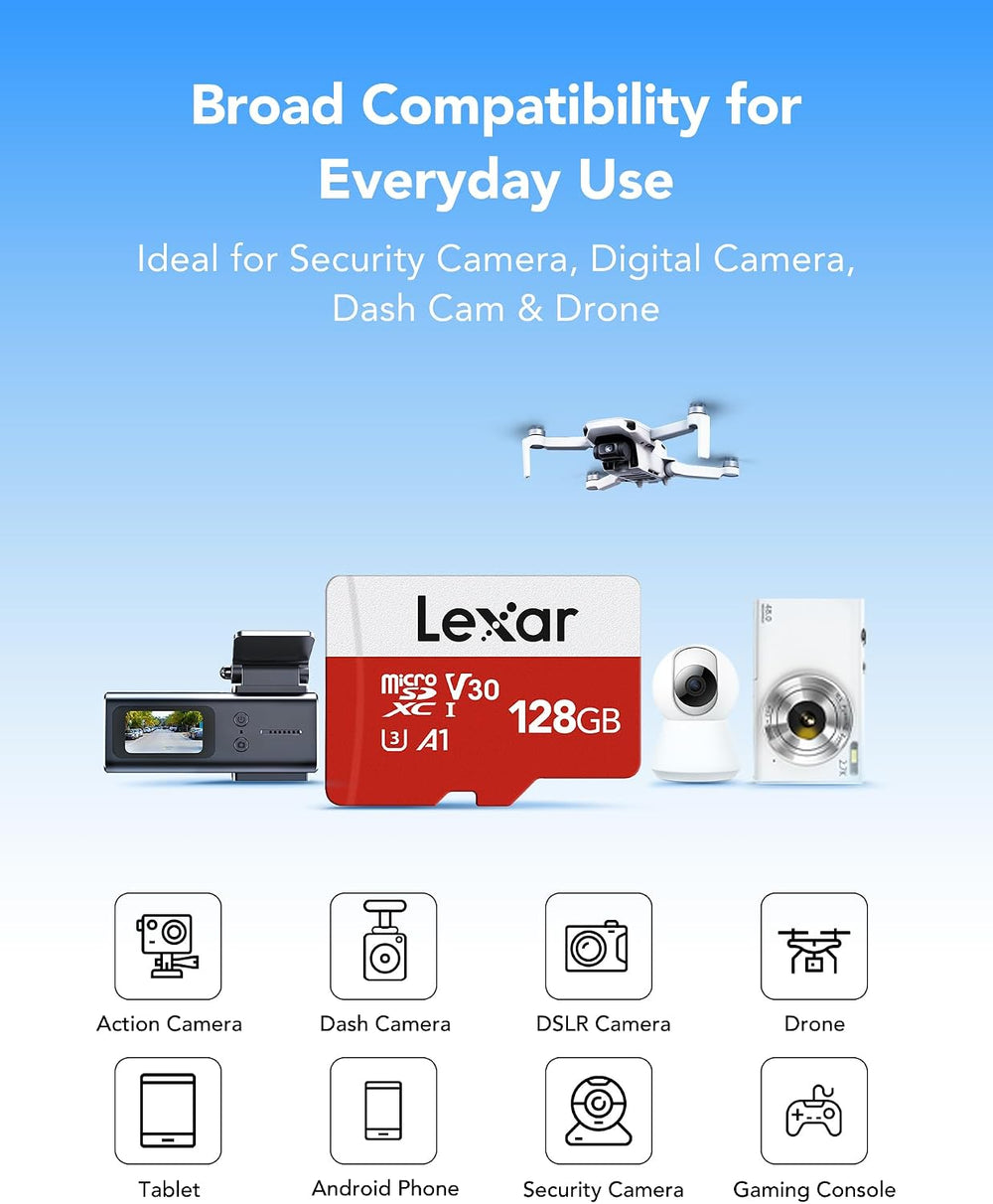 Lexar E-Series 128GB Micro SD Card microSDXC UHS-I Flash Memory Card