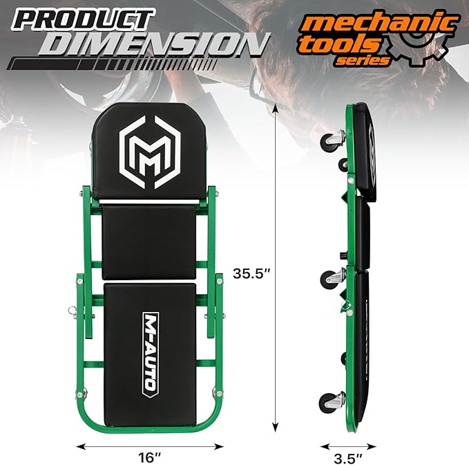 M-AUTO Foldable Z Creeper 2-in-1 Rolling Folding Car Creeper & Seat, 330LBS