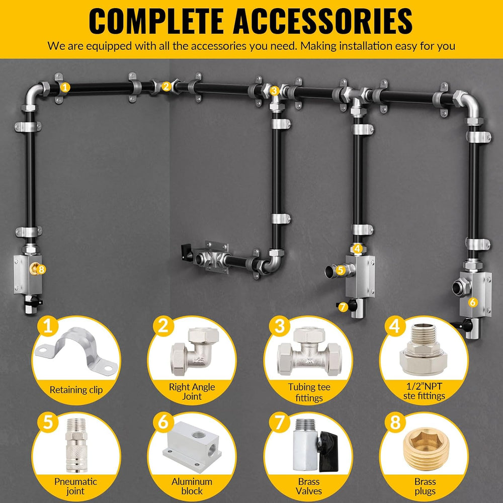Shop Air Line Kit,Black 3/4 Inch x 100 FT Compressed Air Piping System,HDPE T...