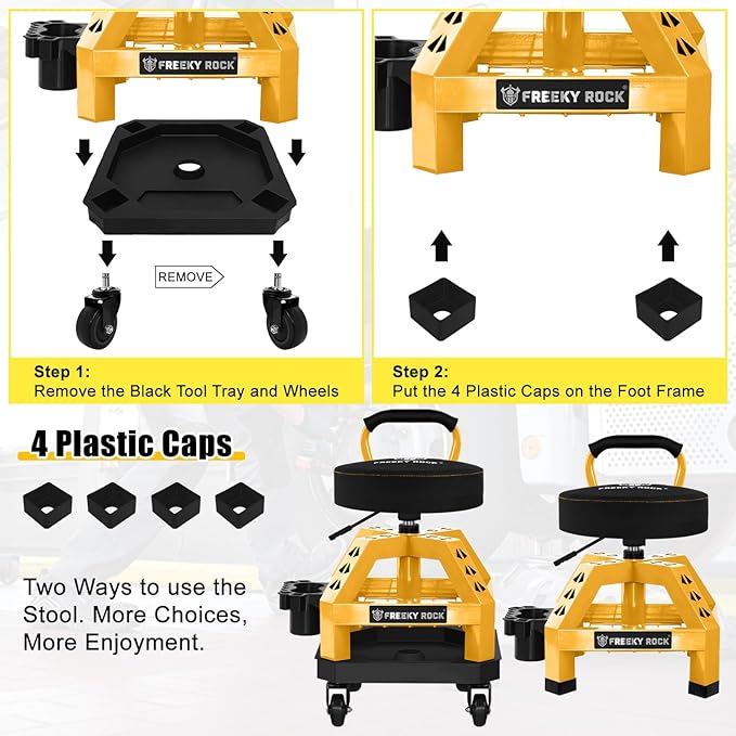 Rolling Shop Stool with Wheels, Heavy Duty Garage Work Mechanic Stool with