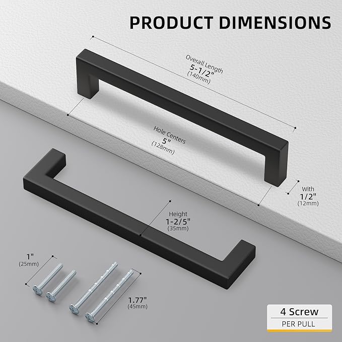 goldenwarm 15 Pack 5 Inch Black Cabinet Handles