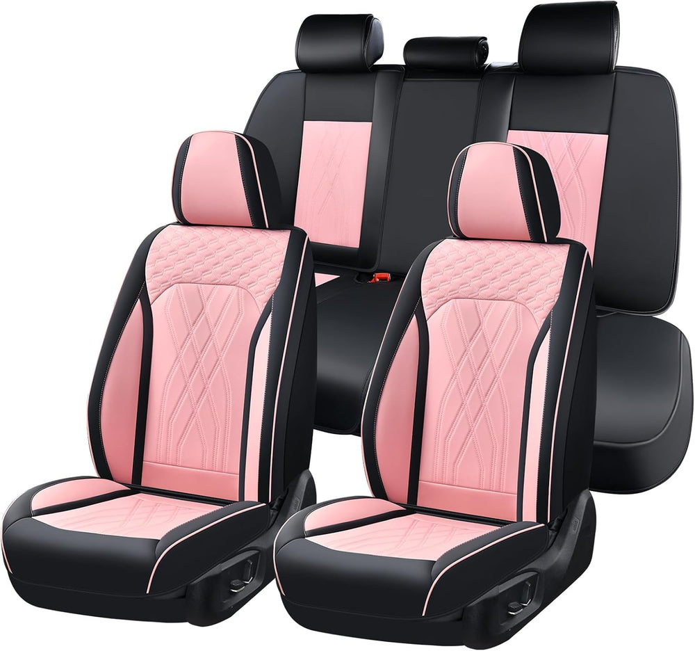 Leather Cars Seat Covers Full Set Pink Car Seat Covers Front and Rear Seat Co...