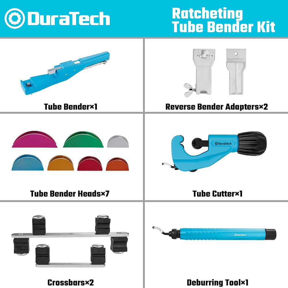 DURATECH Tubing Bender Set, Ratcheting Pipe Bender, Cutter and Deburrer