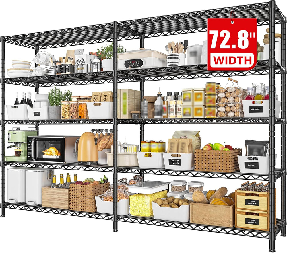 REIBII 72.8" W Storage Shelves Load 1600LBS, 5 Tier Metal Shelving Unit ...