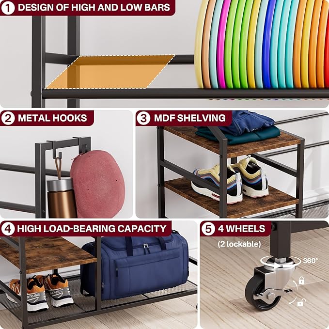 Portin 5 Tier Disc Golf Storage Rack, Disc Station Organizer