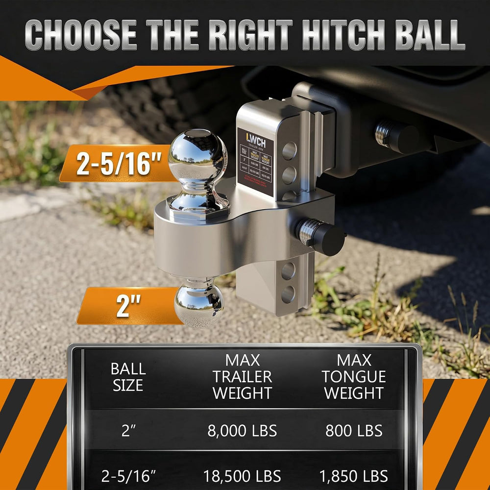 Adjustable Trailer Hitch for 2.5" Receiver, 6 in Drop/Rise, 18.5K GTW