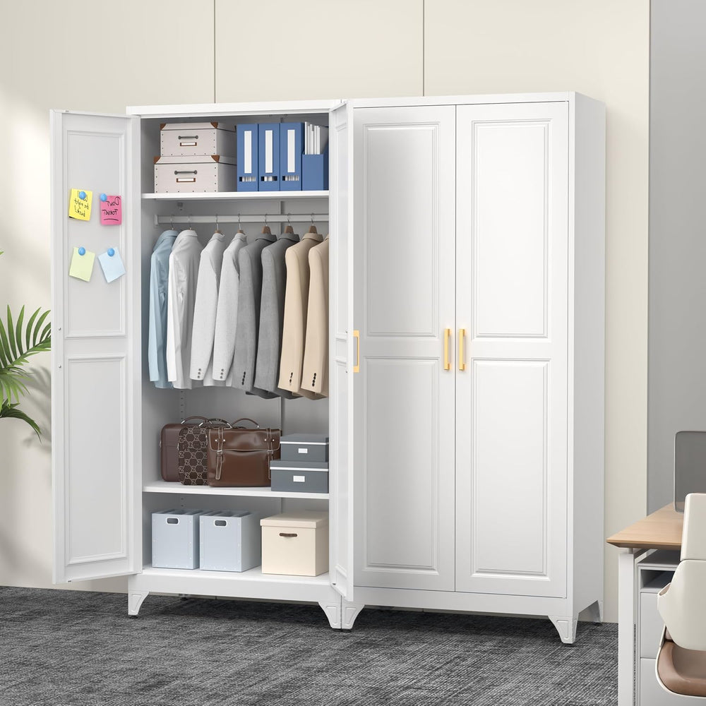 71" Metal Armoire Wardrobe Closet with Doors and Adjustable Shelves