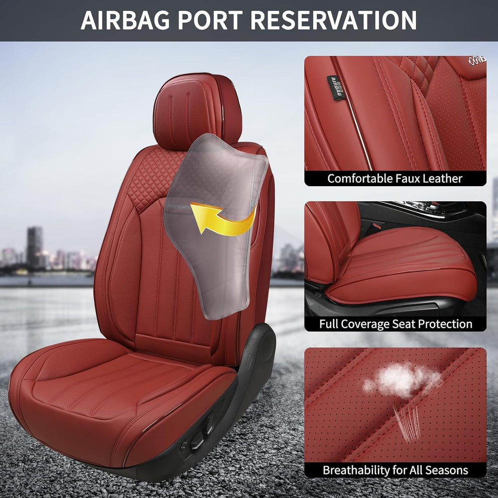 Red Car Seat Covers Full Set, Universal Leather Seat Cover for Cars 5 Seats, ...