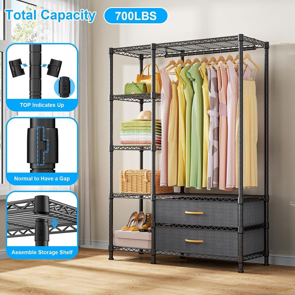 Ulif F3 Heavy Duty Clothes Rack(With Fabric Drawers)Freestanding Clothing Rac...