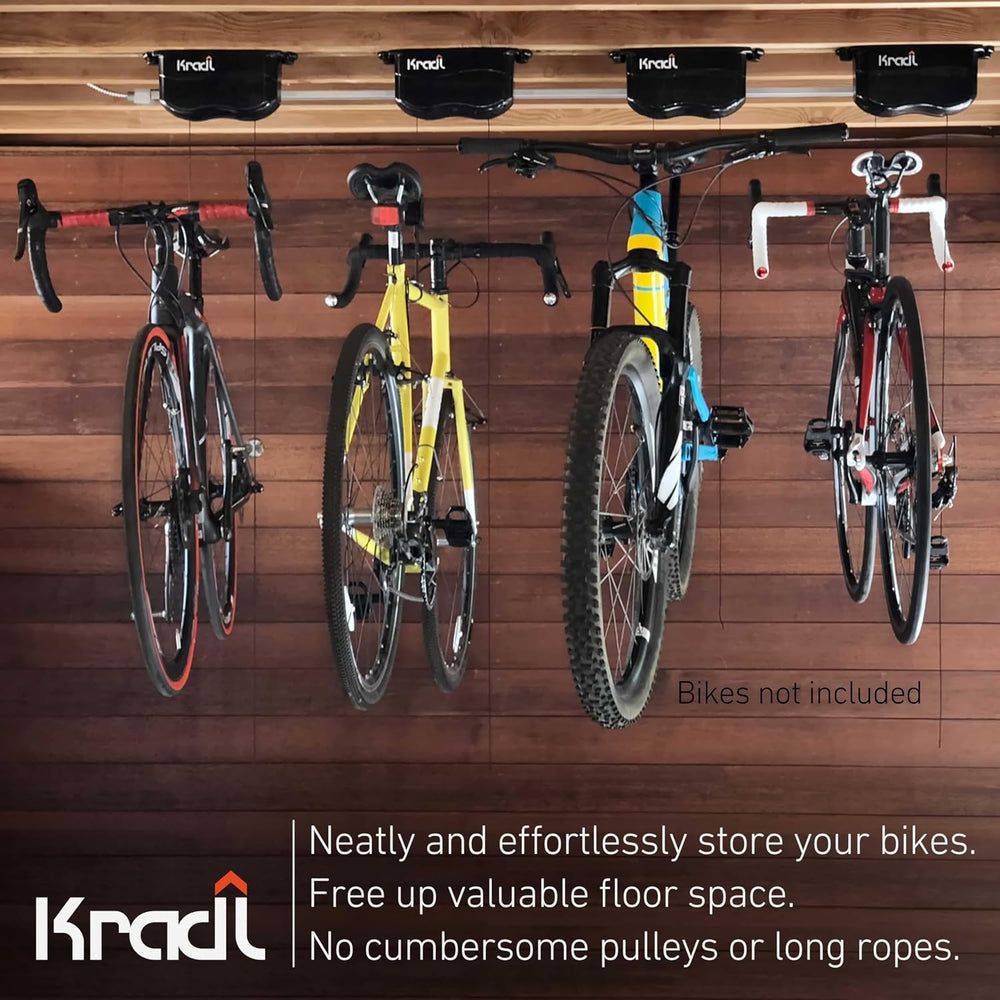 Spring-Powered Ceiling Bike Hoist and Rack for Effortless Storage