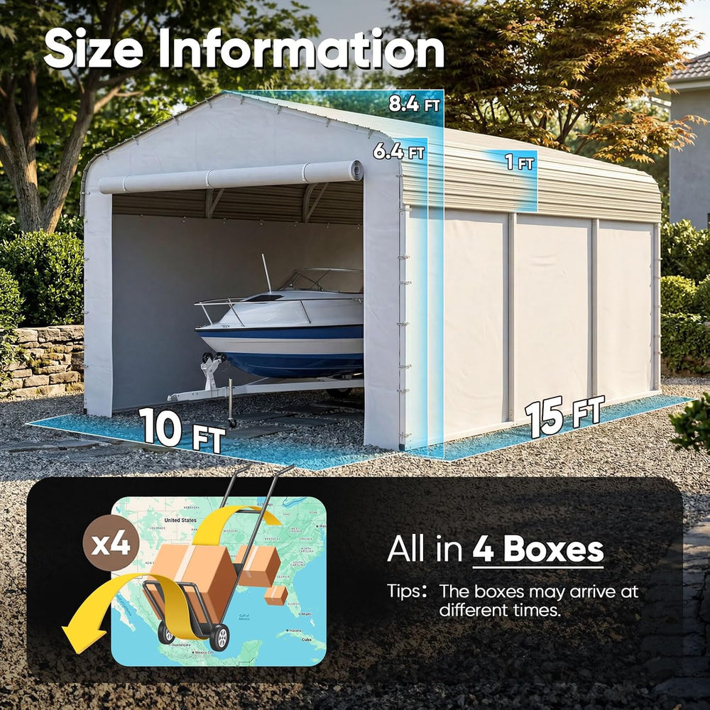 Quictent 10x15 FT Heavy Duty Metal Carport with PE Sidewalls