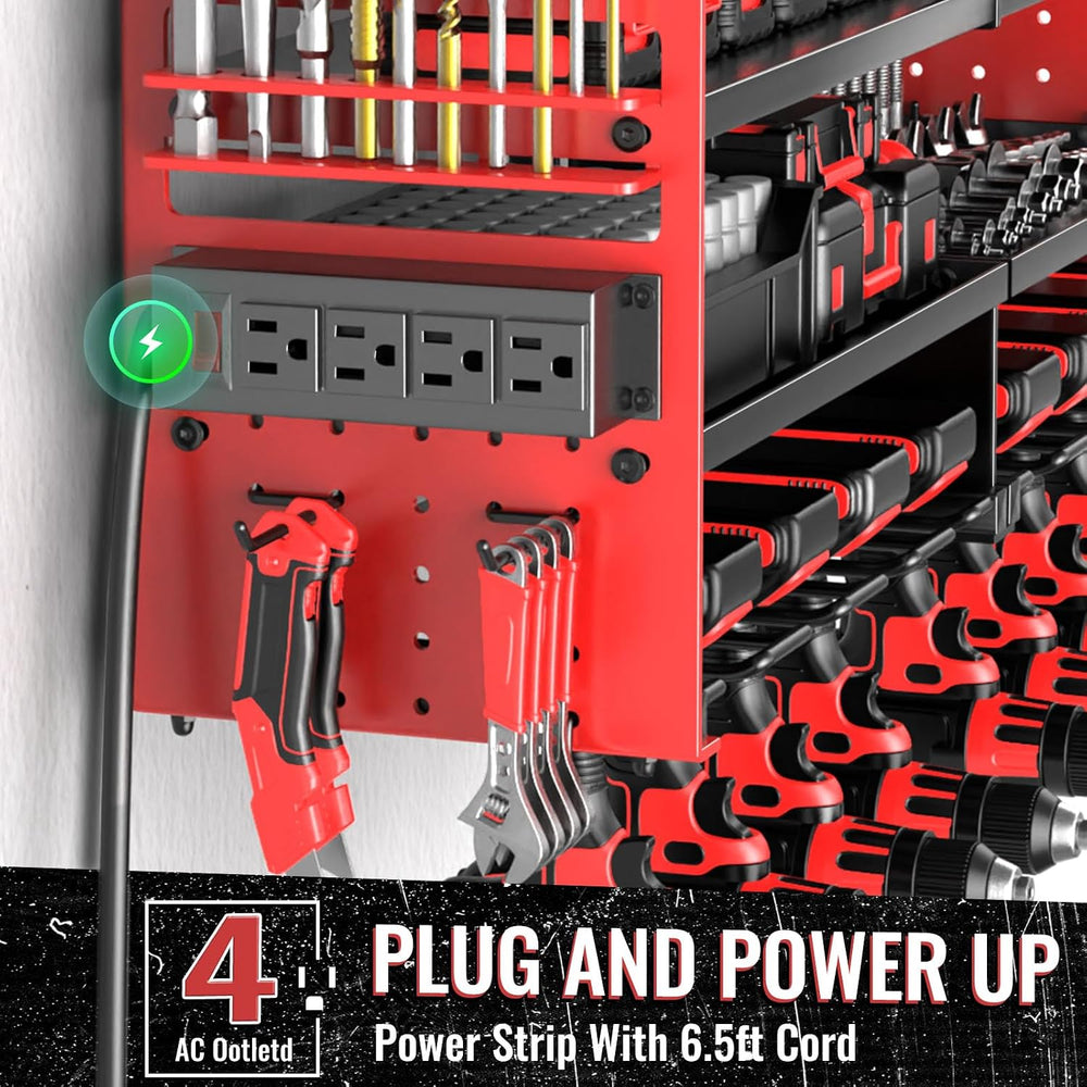 Large Power Tool Organizer Wall Mount with Charging Station, 4 Layer Heavy Du...