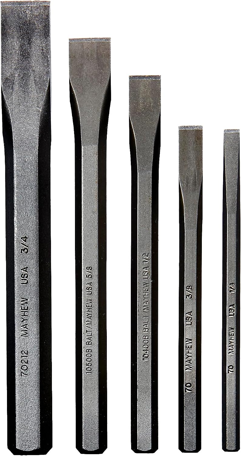 Mayhew Tools 90002 Cold Chisel Set, 5-Piece, Shot Blast Finish
