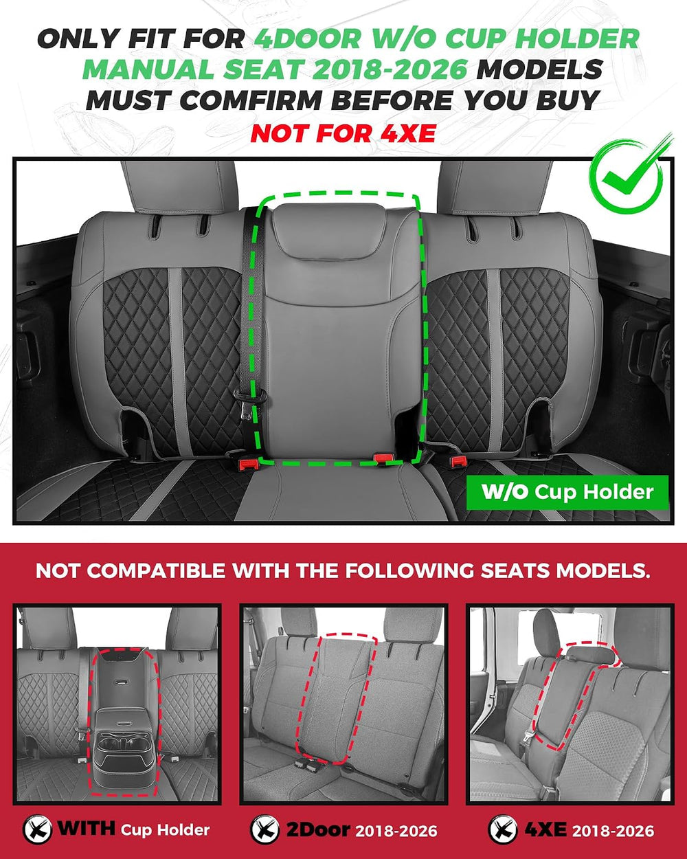 RIDEPOSH for Jeep Wrangler Leather Custom Car Seat Covers Full Set 4 Door