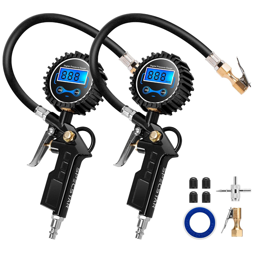 SPECSTAR 2 Pack Digital Tire Pressure Gauge with Inflator, Night Available