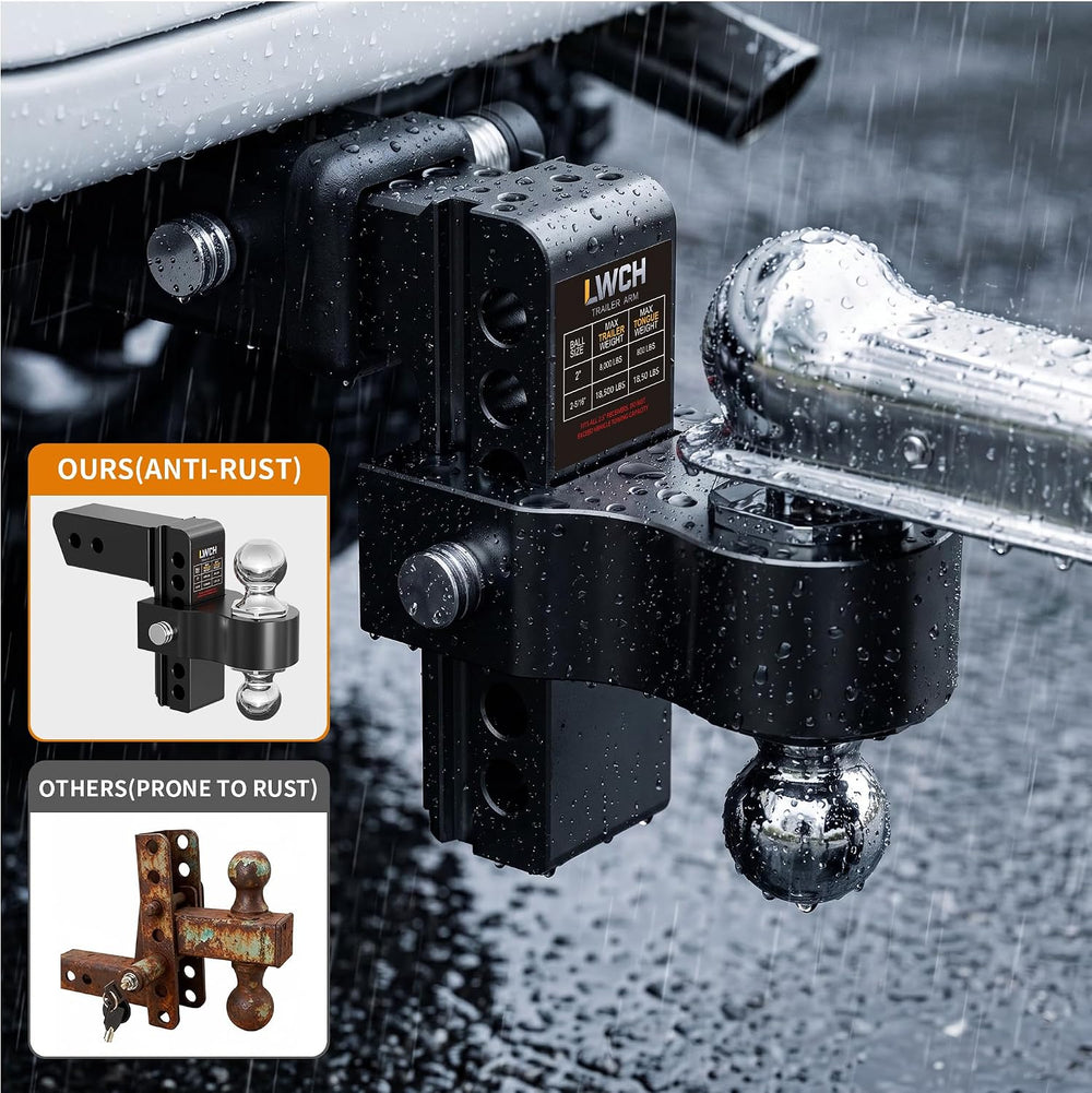 2.5" Aluminum Adjustable Trailer Hitch, 6 in Drop/Rise, 18.5K GTW