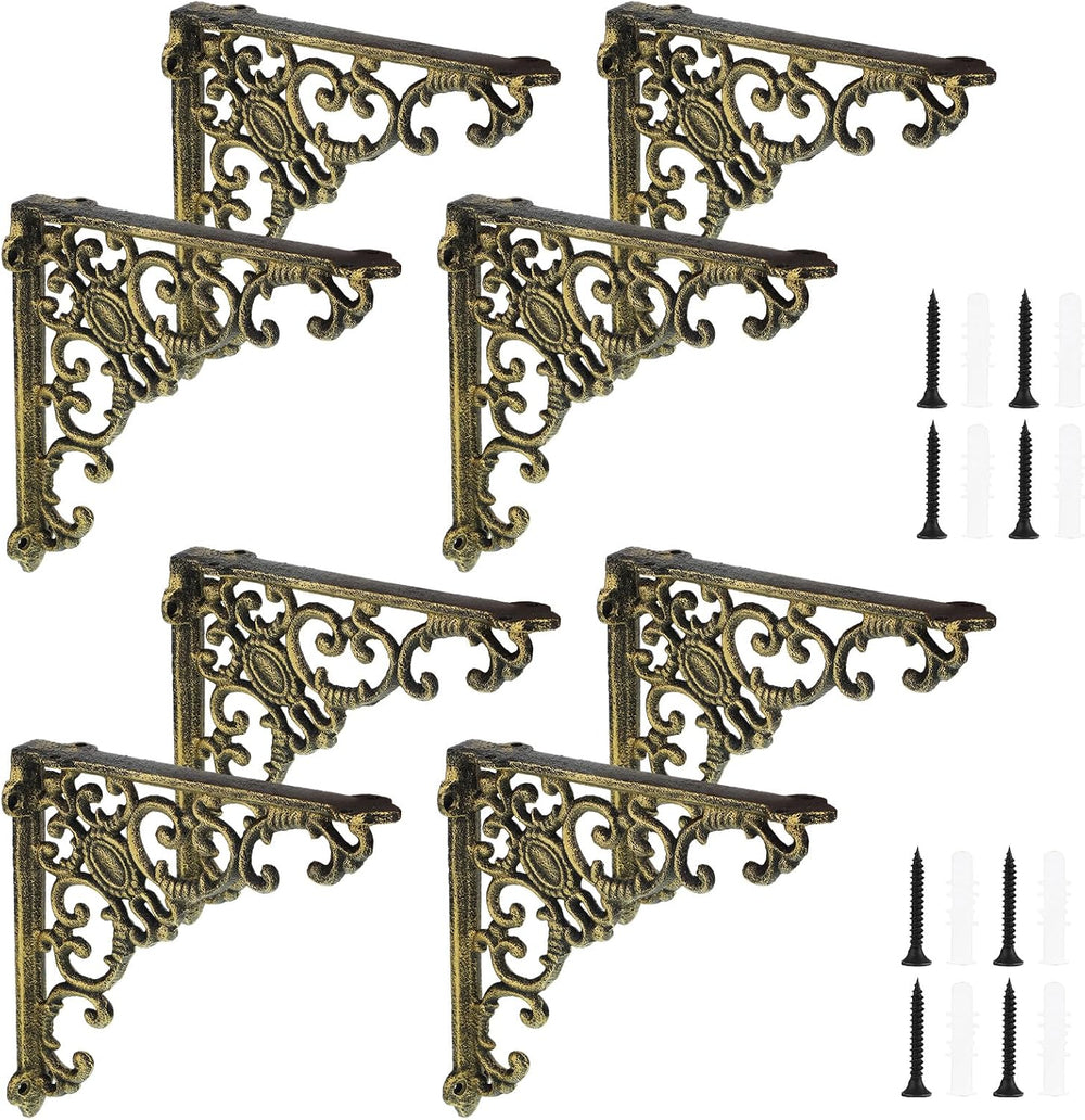 Lounsweer 4 Pcs Shelf Brackets, 8 Inch Antique Brass Wall Mounted,Classic