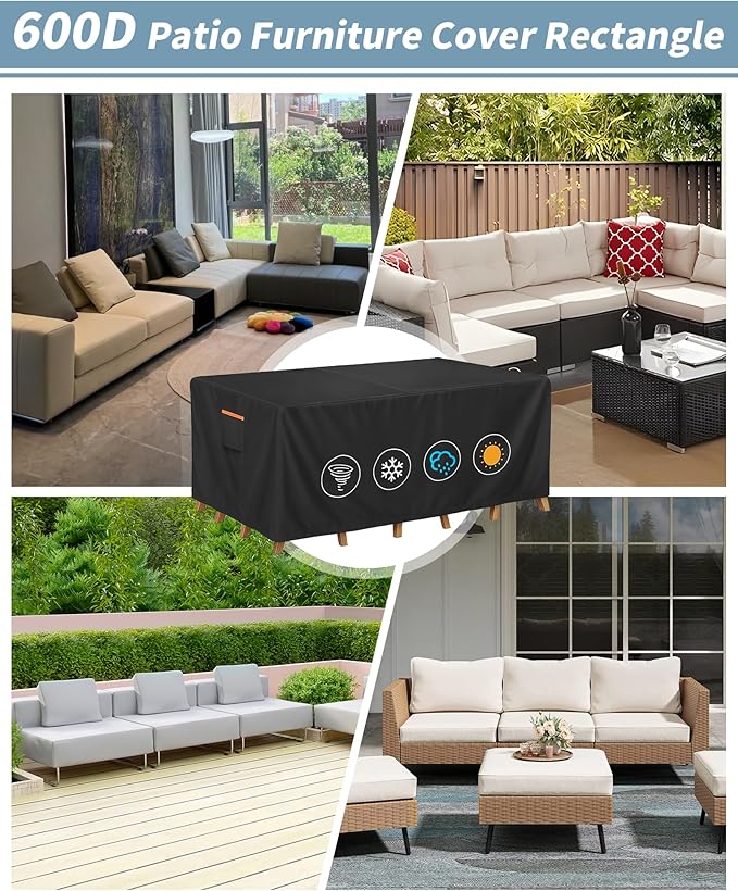 Outdoor Waterproof Furniture Cover, 126W x 74L x 28H inches Heavy Duty 600D