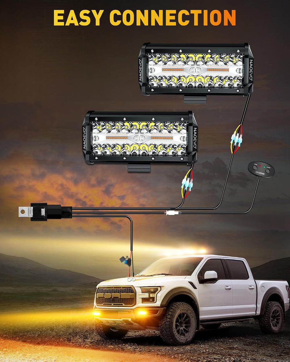 NAOEVO 7 Inch LED Light Bar, 6-Mode Strobe/Fog Lights with 2-Lead Harness