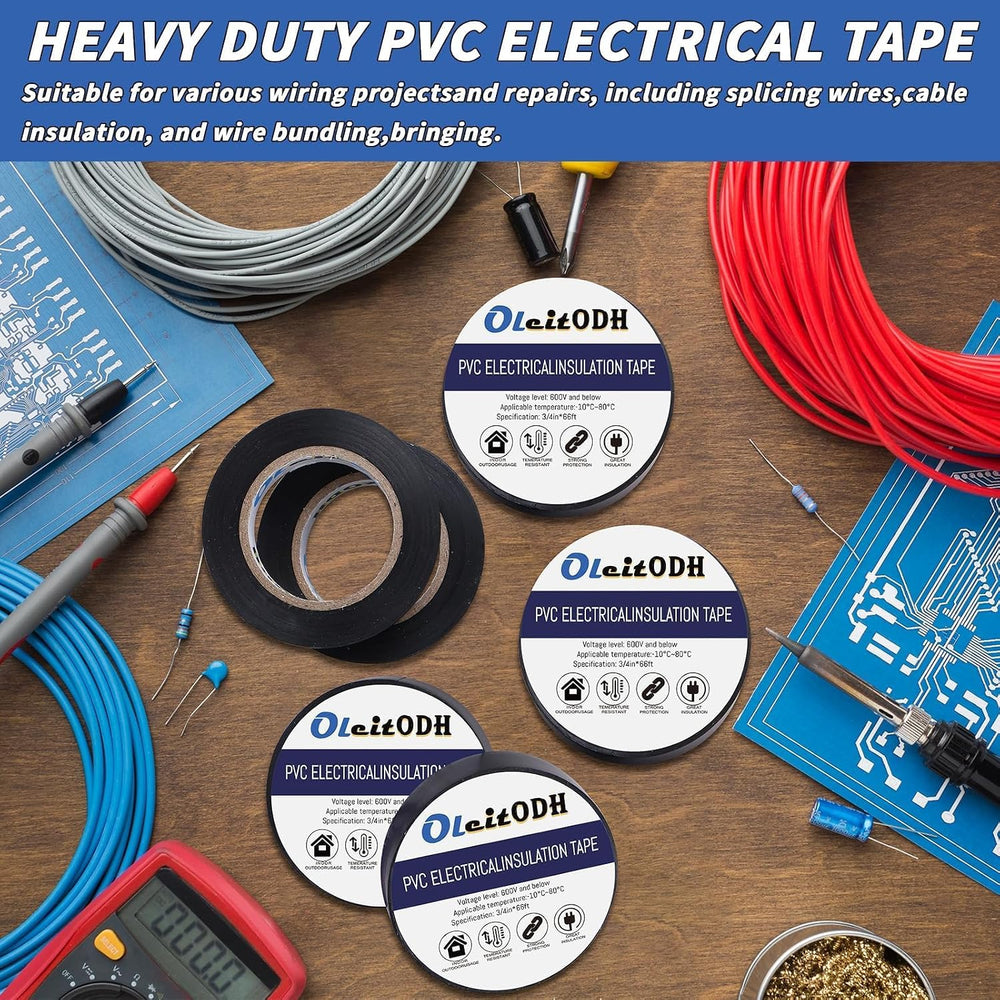 Black Electrical Tape Bulk 50 Pack 3/4 Inch x 66FT Vinyl Tape