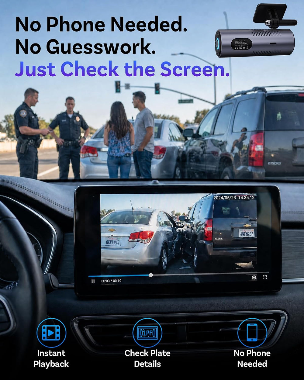 OTTOCAST OttoSafe Dash Cam Front and Rear with Wireless CarPlay Adapter