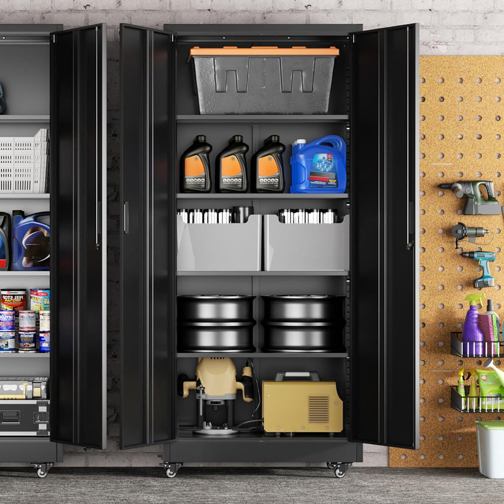 Greenvelly 73" Rolling Storage Cabinet,Black Metal Garage Cabinet with L...