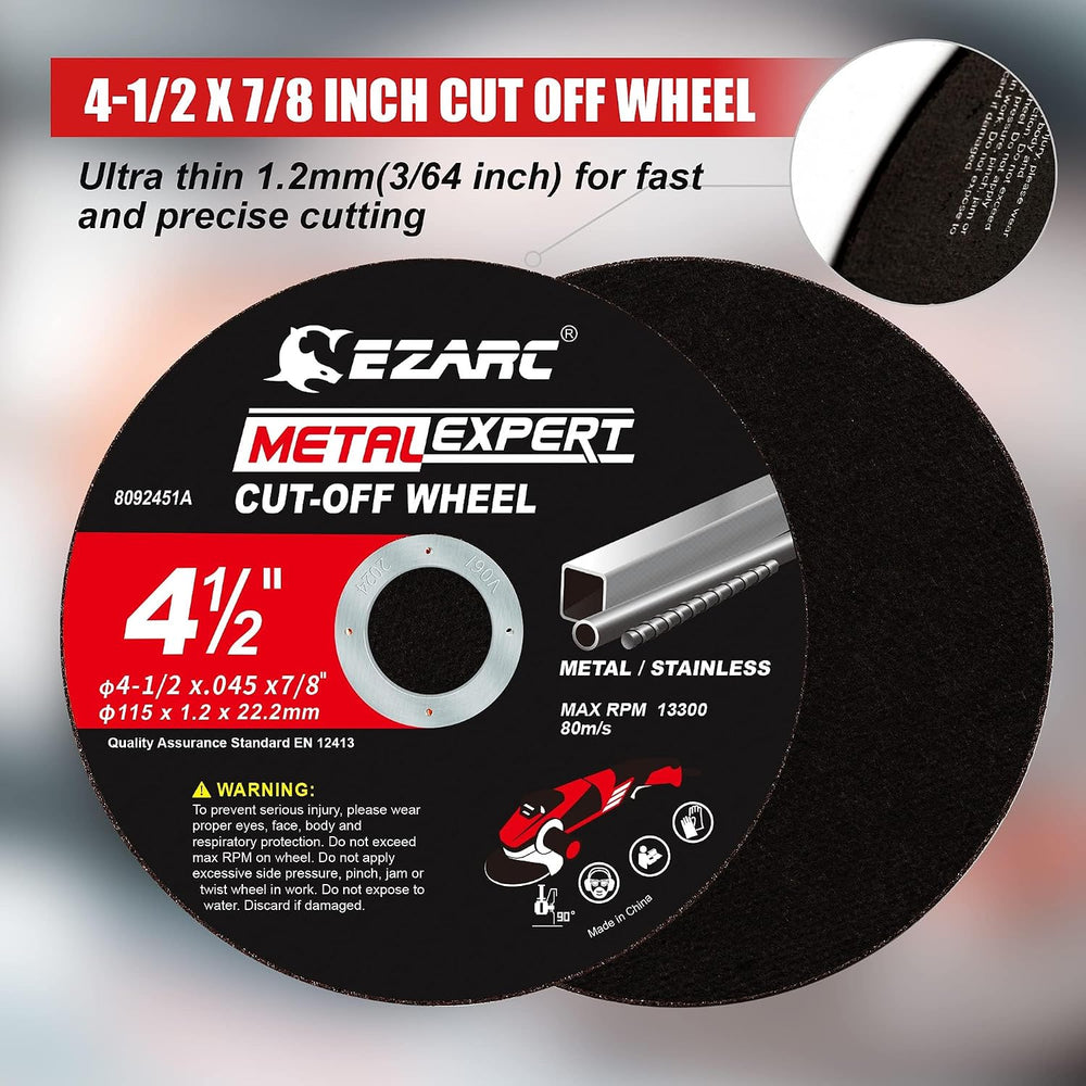 EZARC Metal Cut Off Wheels, 4.5" x .045" x 7/8", 100-Pack