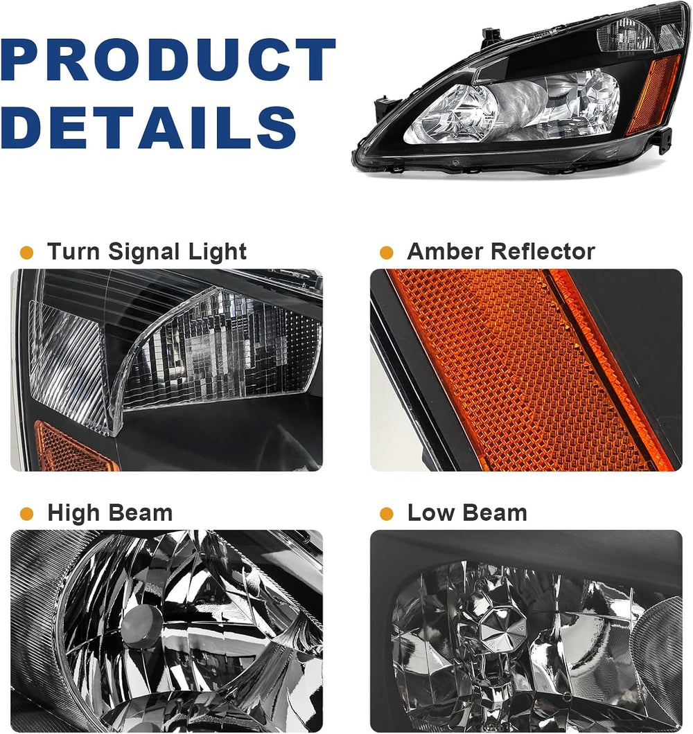 Compatible with 2003-2007 Accord Headlight Assembly for 03-07 Honda Accord 2/...