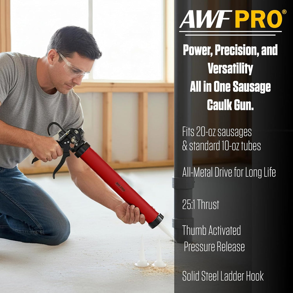 AWF PRO Sausage Caulking Gun 20 oz, 25:1 Thrust Ratio