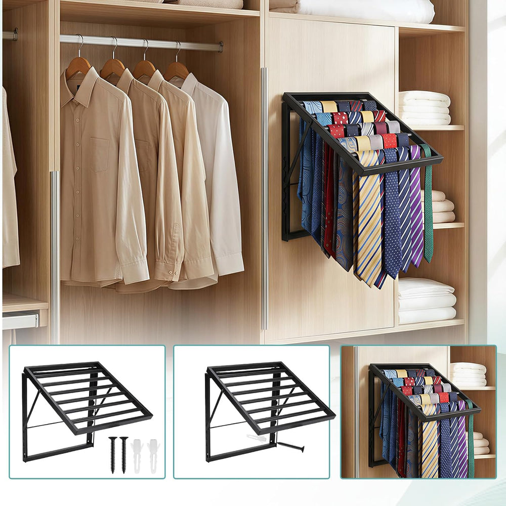 Wall Mounted Tie Rack Organizer, Metal Tie Rack Holds Up to 58 Ties, Adjustab...