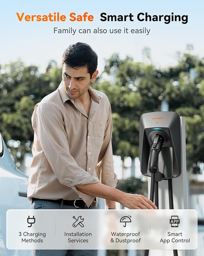 WOLFBOX Level 2 ev Charger 50 Amp J1772, Hardwired ev Charger Level 2