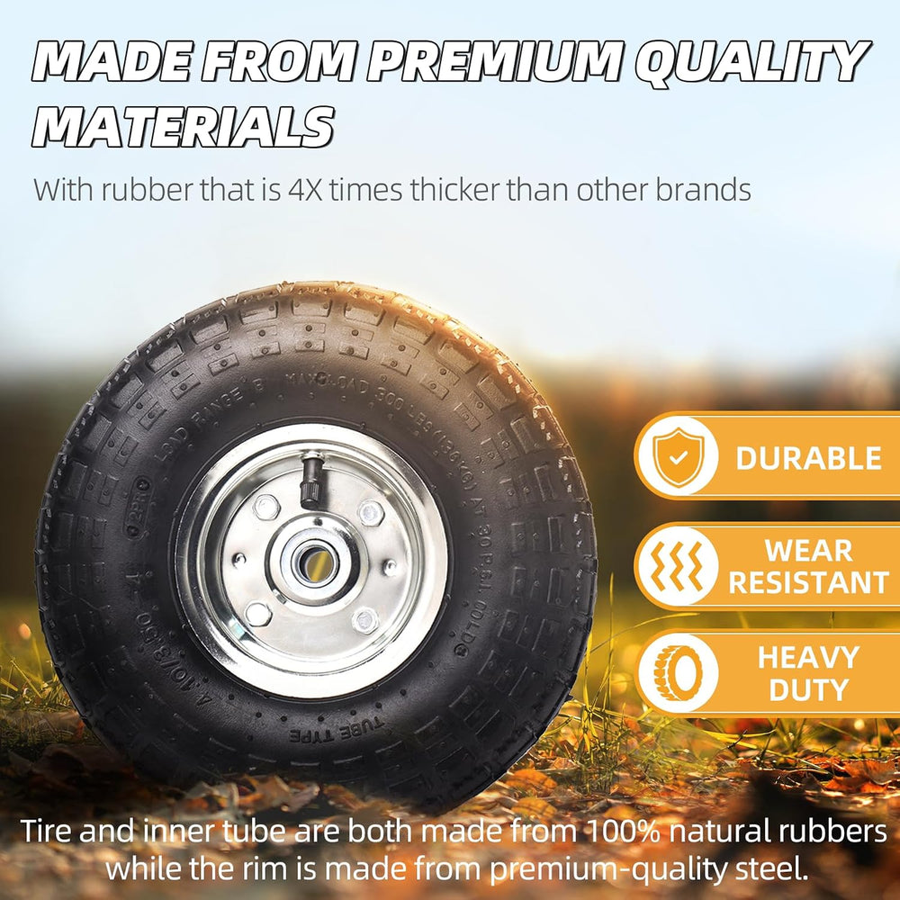 AR-PRO (4 Pack) 10" Pneumatic Tire and Wheel, 4.10/3.50-4, 5/8" Bore