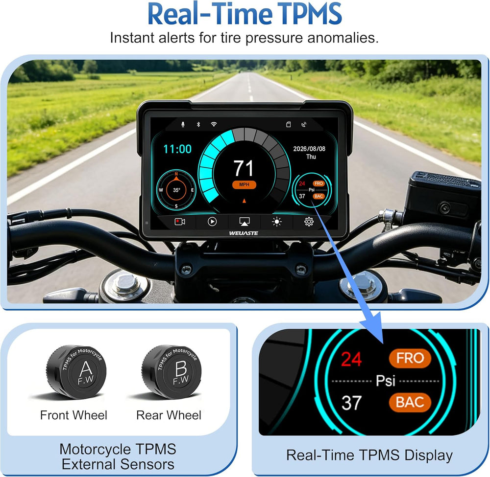 7" Motorcycle CarPlay GPS (Includes 128G SD) with Dual Dash Cam, HD Touc...