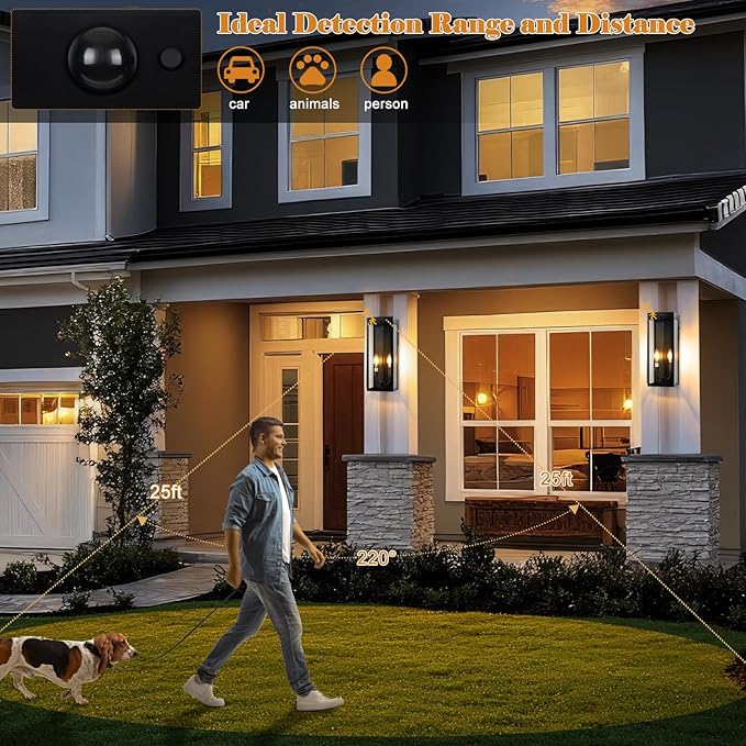 Black Motion Sensor Outdoor Lights 2-Light, 16” Modern Dusk to Dawn Sensor (2...
