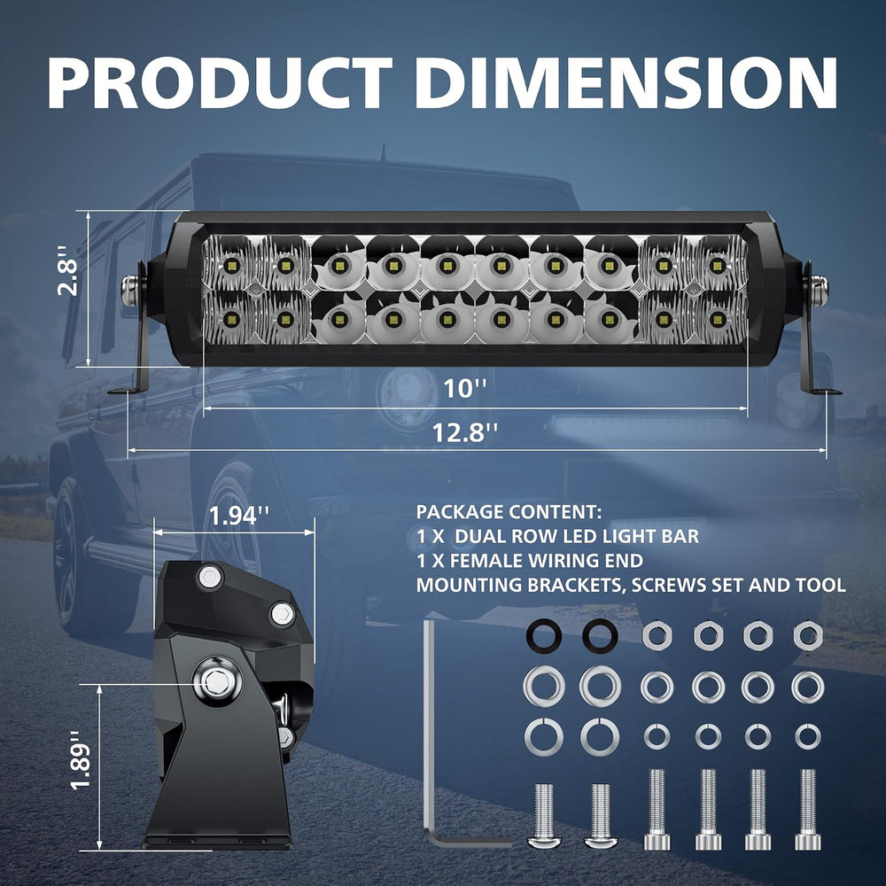 4WDKING 10 Inch LED Light Bar Dual Row Offroad Lights for Truck Car ATV