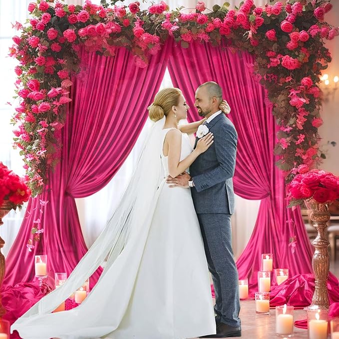 10 x 7 Feet Fuchsia Backdrop Curtain for Partie, Background Curtains for Phot...