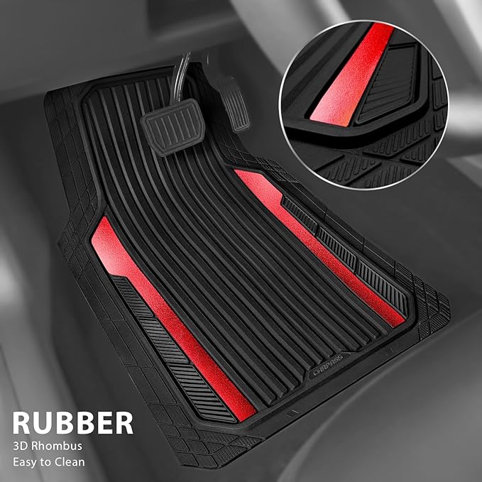 CAR PASS Heavy Duty Rubber Car Mats Metallic, Aluminum Film All Weather Floor...