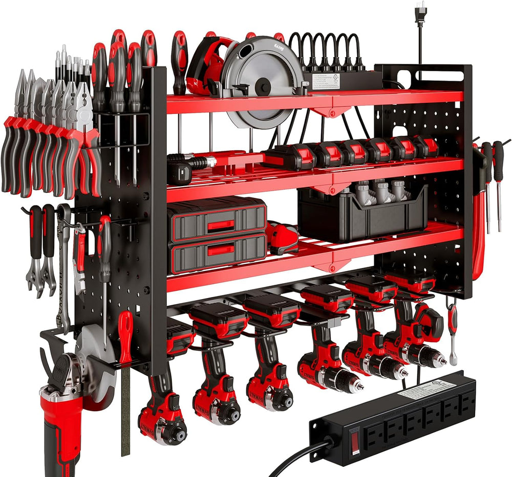 NattyDot Cordless Power Tool Organizer Wall Mount, 6 Drill Holders, Red