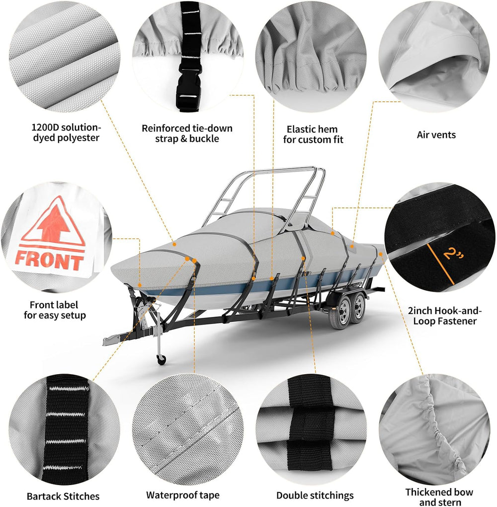 1200D Waterproof Ski&Wakeboard Tower Boat Cover with Storage Bag,22'-...